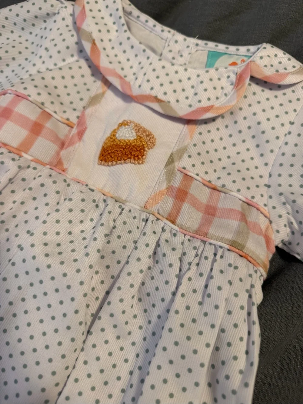 NEW!  Smocked Flamingo Sweet Pumpkin Pie Plaid Bow Onesie